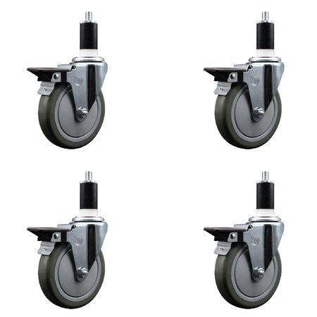 Service Caster 5'' Gray Poly Swivel 1-3/8'' Expanding Stem Caster Set with Brake, 4PK SCC-EX20S514-PPUB-PLB-138-4